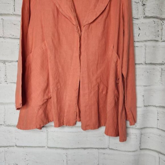Bryn Walker Womens Coral 100% Linen Button Front Barnaby Lagenlook Jacket Medium - Picture 4 of 13
